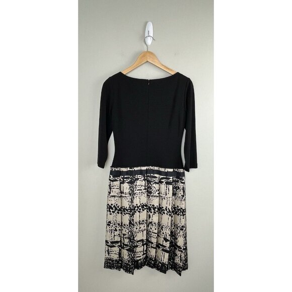 David Meister Women's Midi Dress Modest Old Money 3/4 Sleeve Black Tan Sz 6 - Picture 2 of 8